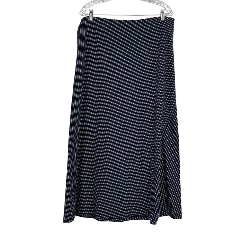 J Jill Size Large Tall Blue/White Pima Cotton Striped Pull On Maxi Skirt